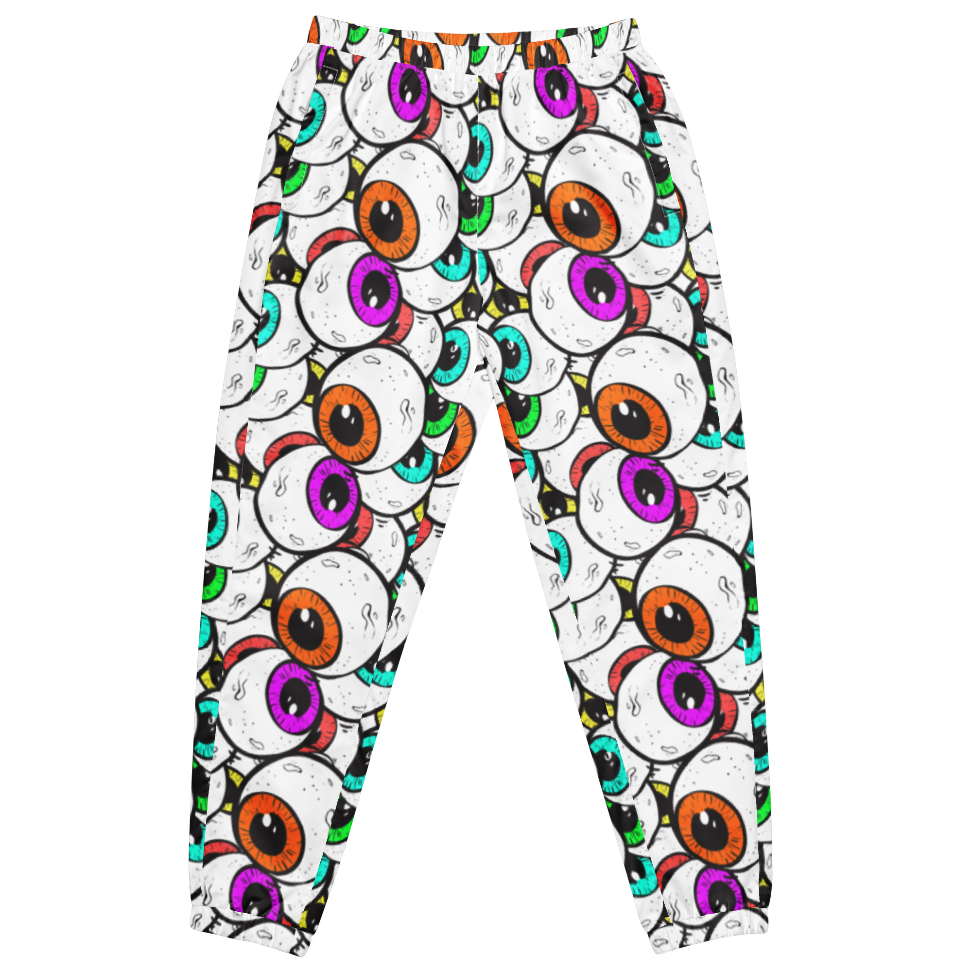 all-over-print-unisex-track-pants-white-front-68829d0346c77.jpg Pantalon de survĂȘtement unisexe Bigeyes - Image 1