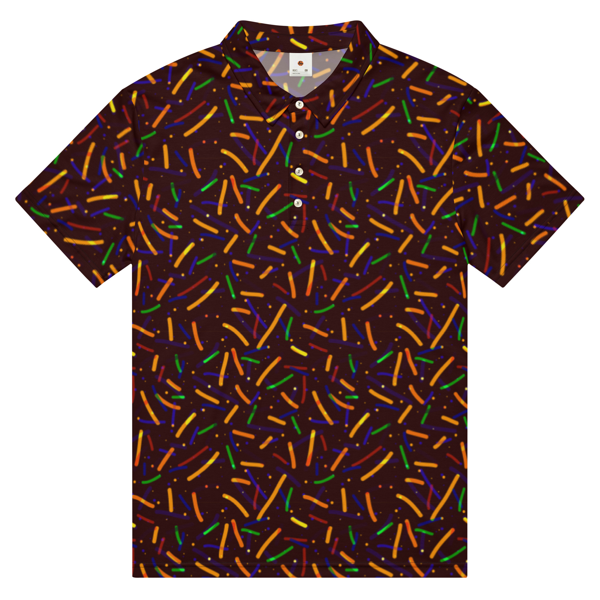 mens-all-over-print-slim-fit-polo-shirt-black-front-68829aad8eee2.jpg Polo Homme Slim Fit Longcells - Image 1