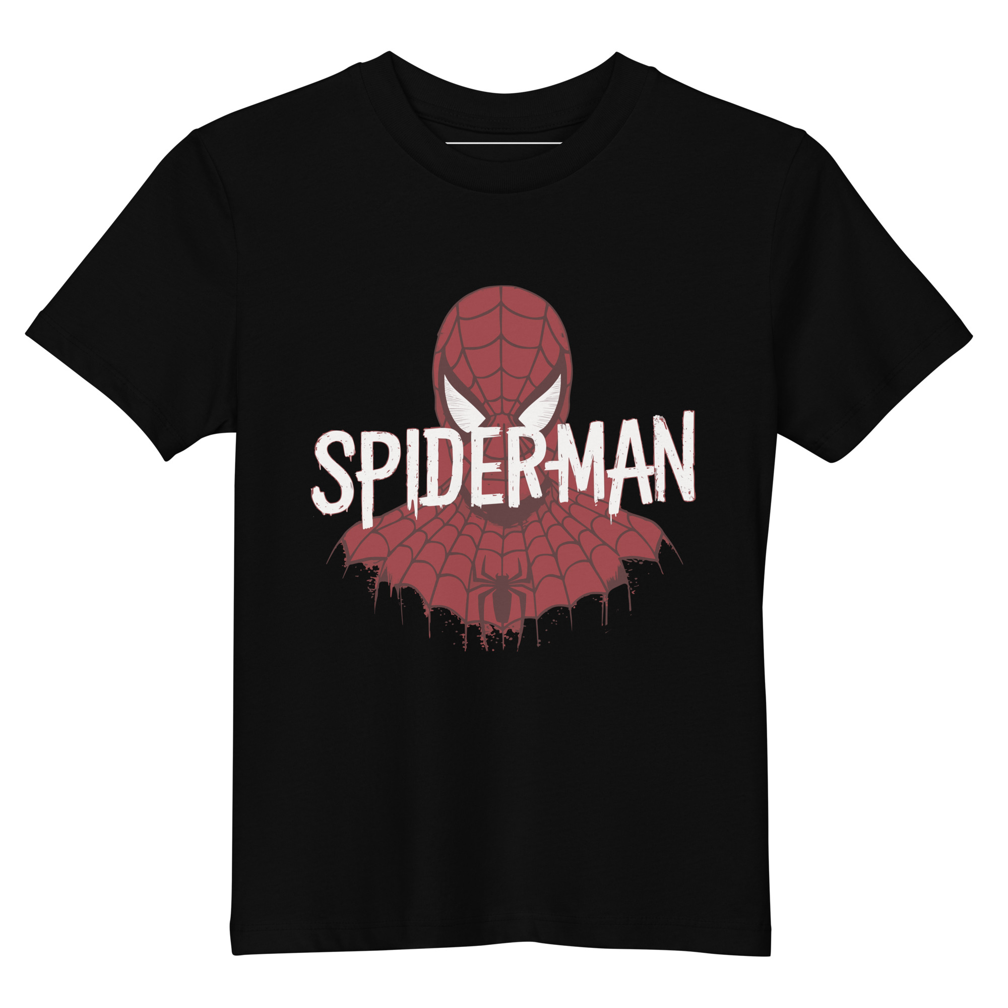 organic-cotton-kids-t-shirt-black-front-687b77f8e9a35.jpg T-shirt Spiderman Big Head en coton bio enfant - Image 1