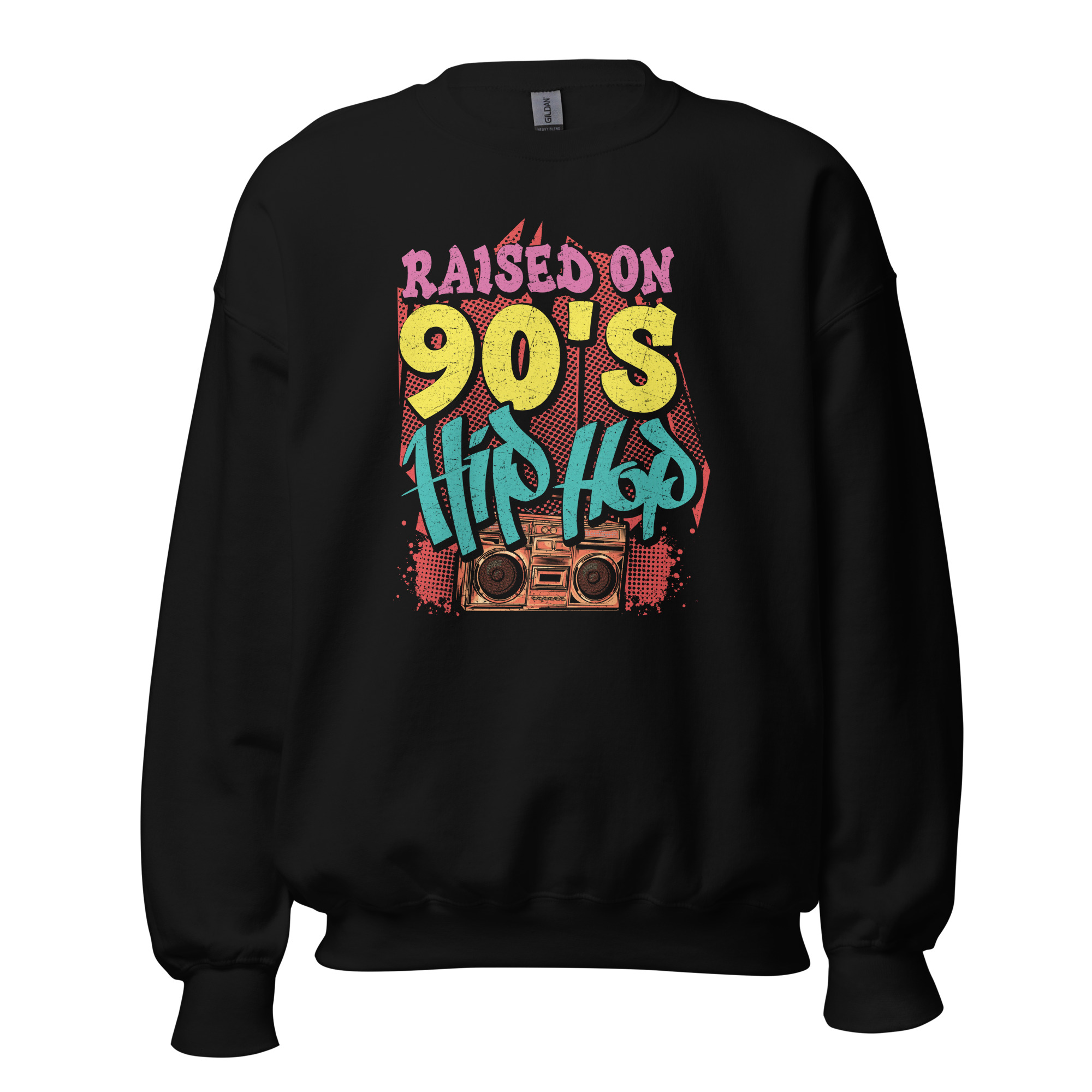 unisex-crew-neck-sweatshirt-black-front-688408960b569.jpg Sweatshirt 6clonik Raised On 90s Hiphop - Image 1