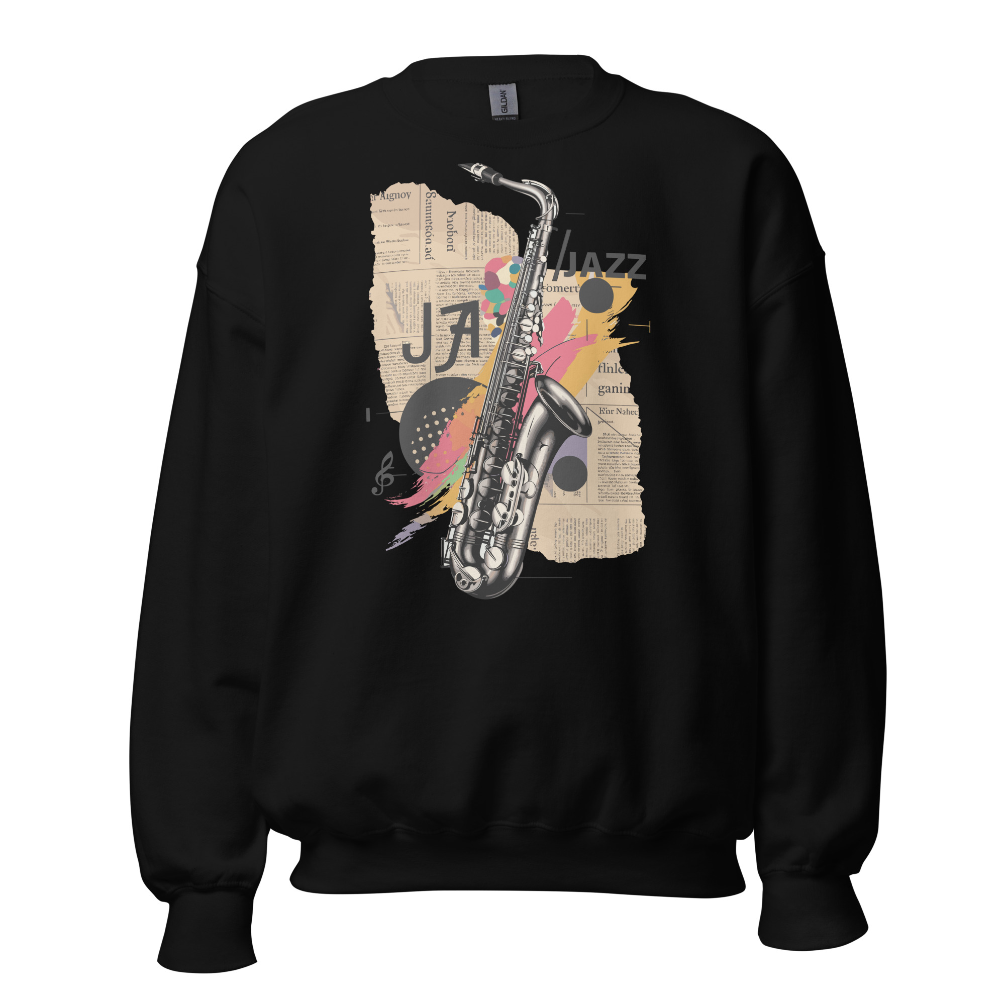unisex-crew-neck-sweatshirt-black-front-688566e96d3a7.jpg Sweatshirt 6clonik Jazz Saxo - Image 1