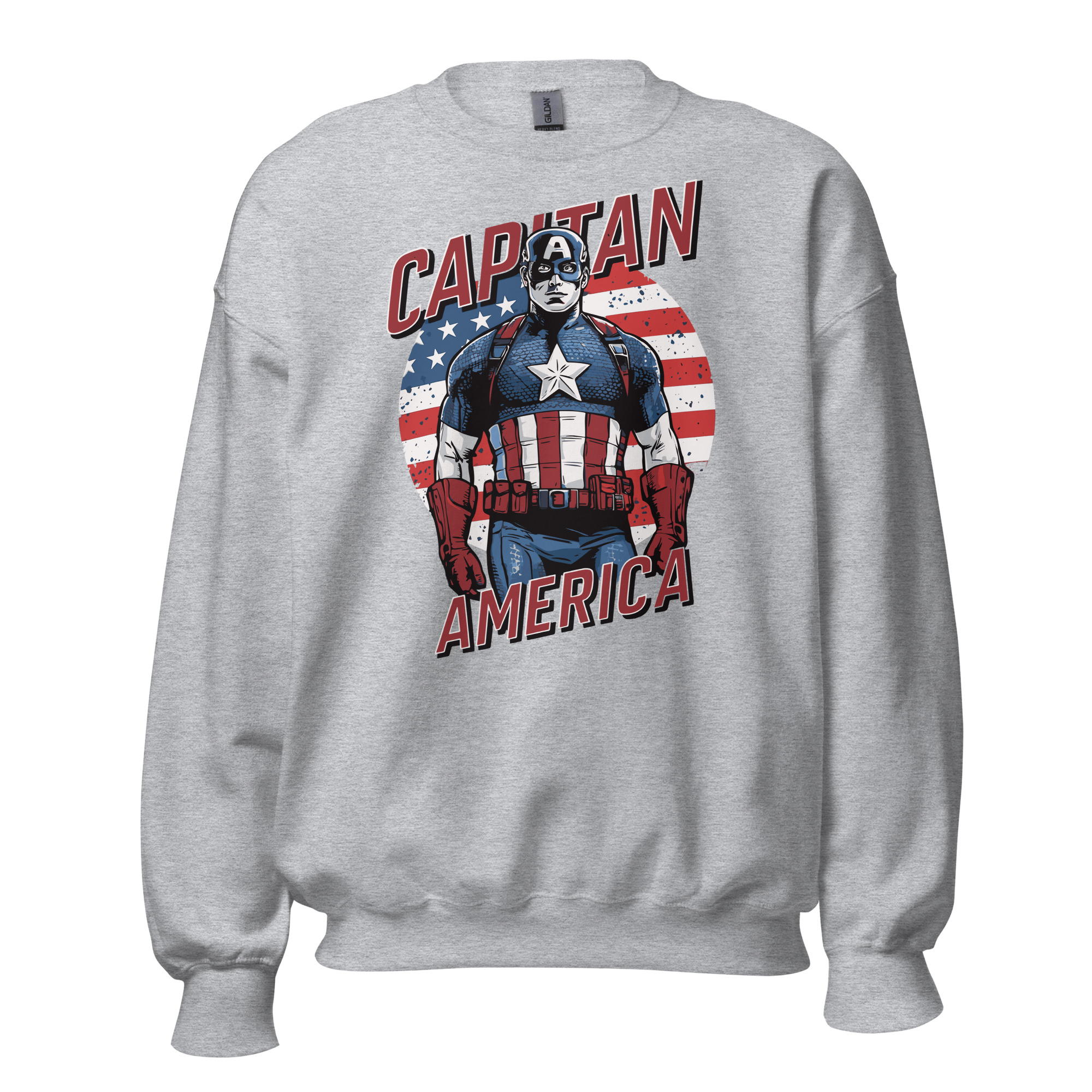 unisex-crew-neck-sweatshirt-sport-grey-front-687c1f228d3f5.jpg Sweatshirt 6clonik Captain America Flag - Image 1