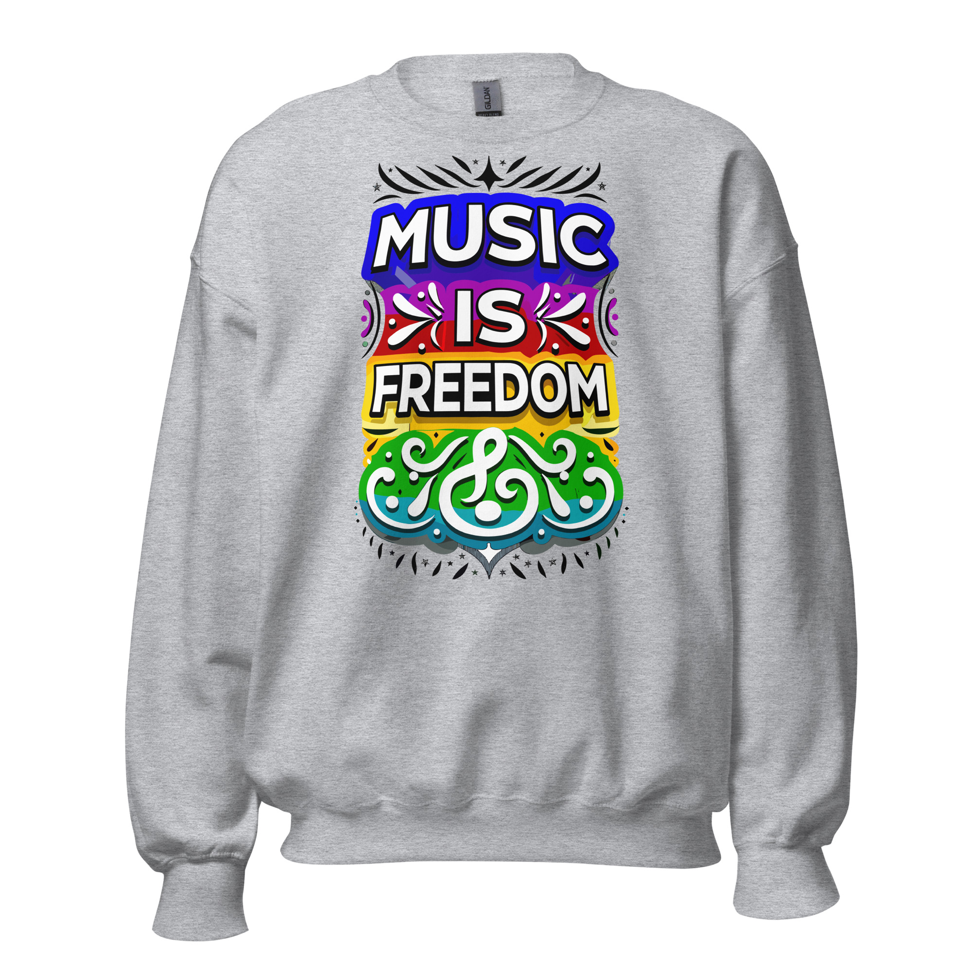 unisex-crew-neck-sweatshirt-sport-grey-front-6885fc40651e4.jpg Sweatshirt 6clonik Music Is Freedom - Image 1