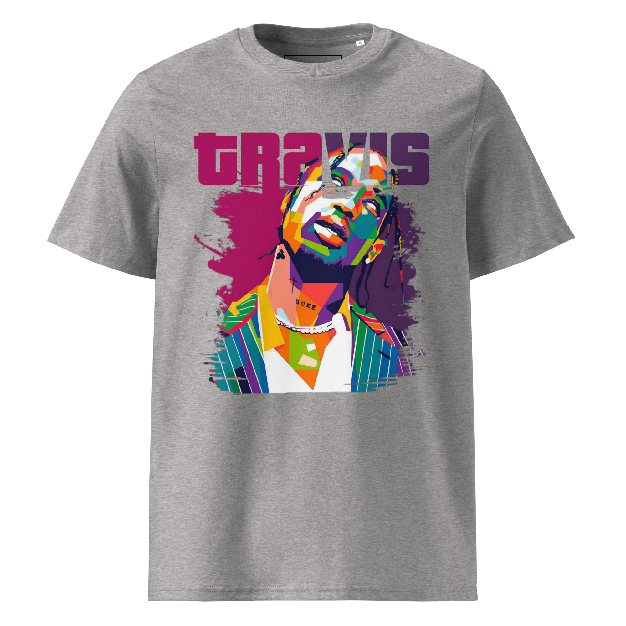 unisex-organic-cotton-t-shirt-heather-grey-front-68796accb577e.jpg T-shirt Travis Scott 100% organic cotton - Image 1