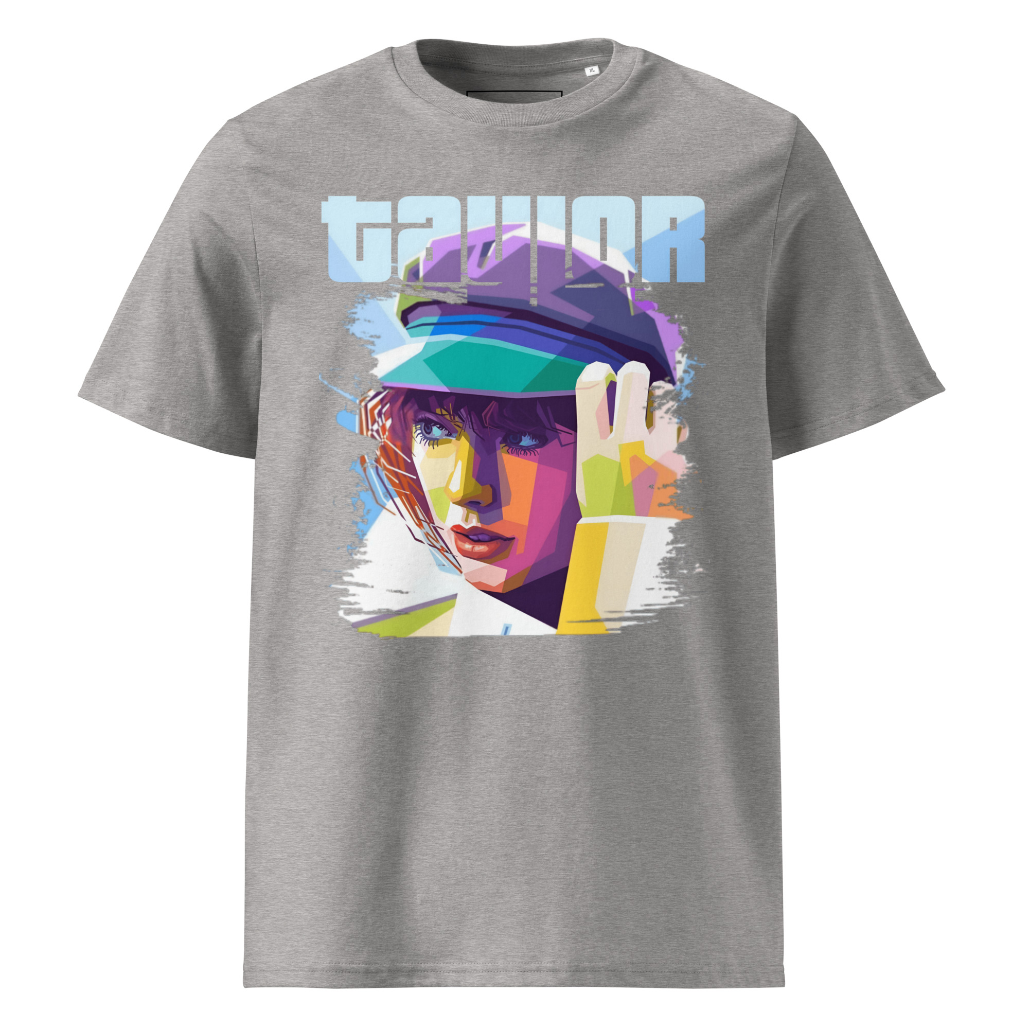 unisex-organic-cotton-t-shirt-heather-grey-front-687a1ffe76142.jpg T-shirt Taylor Swift 100% organic cotton - Image 1