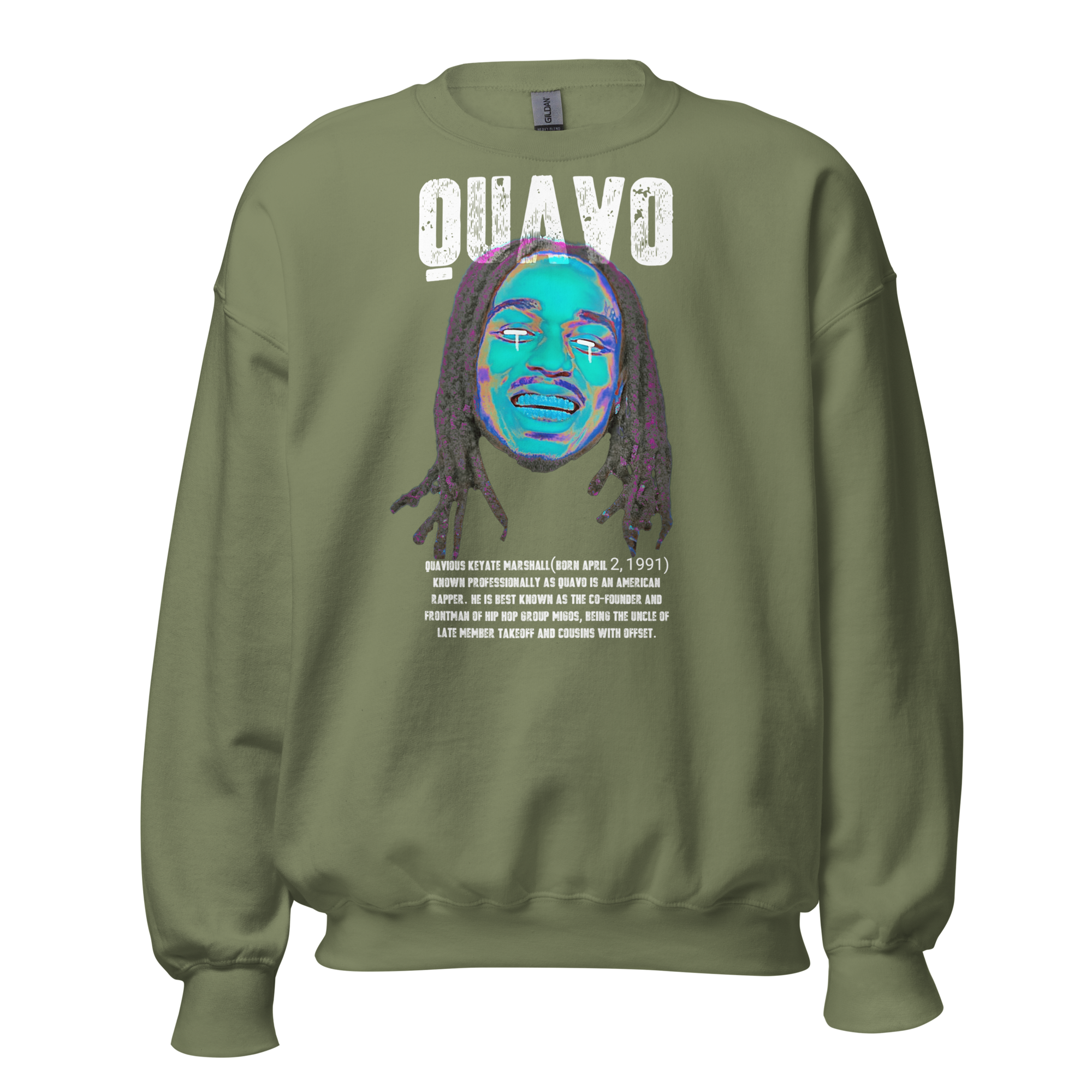 unisex-crew-neck-sweatshirt-military-green-front-69a6100c6edda.png Sweatshirt 6clonik Dark Circus Quavo - Image 1