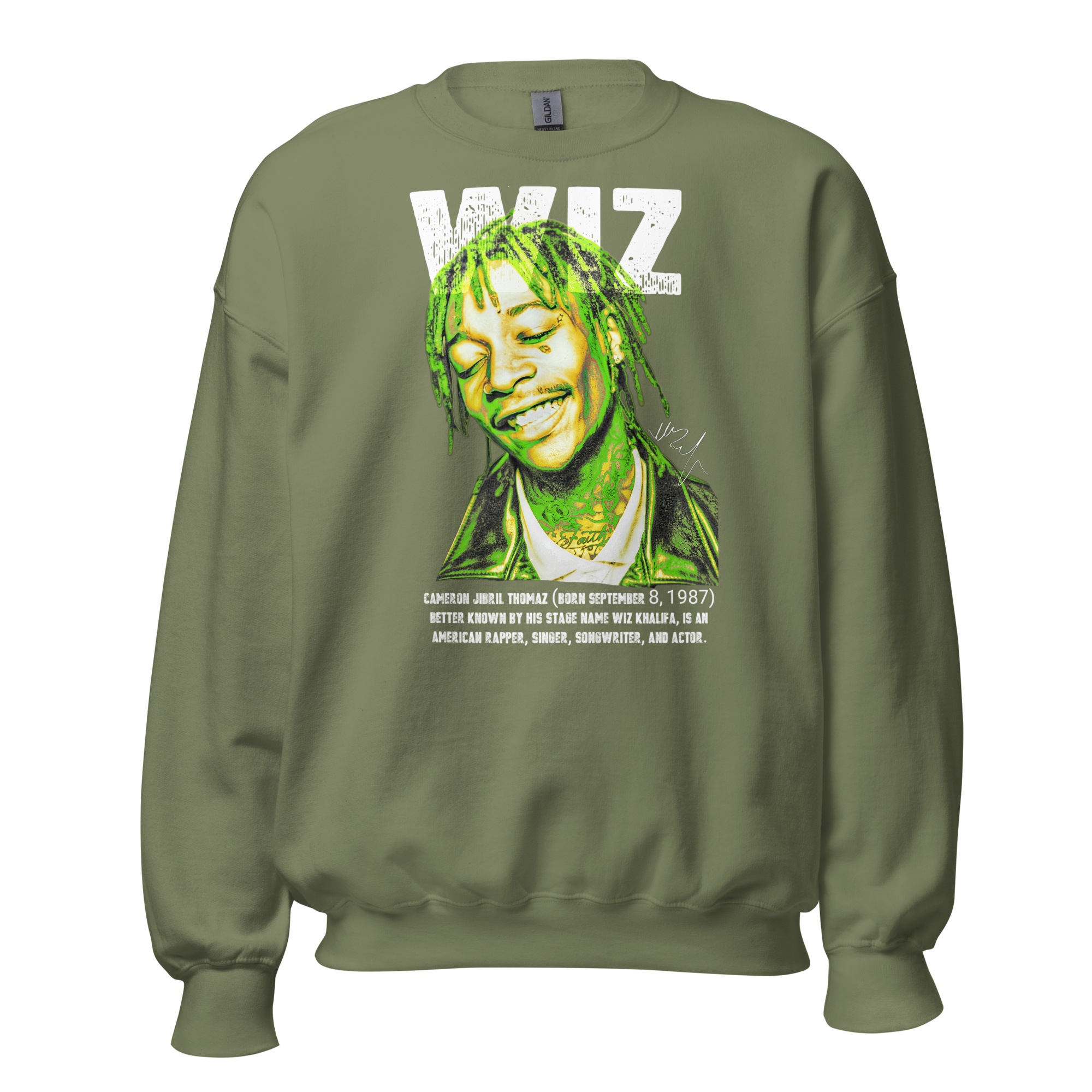 unisex-crew-neck-sweatshirt-military-green-front-69a61ab63872f.png Sweatshirt 6clonik Dark Circus Wiz Khalifa - Image 1