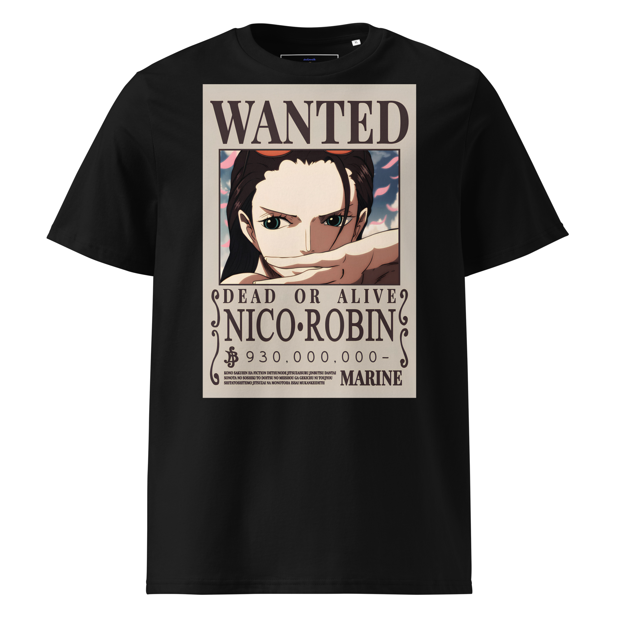 unisex-organic-cotton-t-shirt-black-front-69ab4d470c049.png T-shirt 6clonik One Piece Nico Robin Wanted 100% organic coton - Image 1
