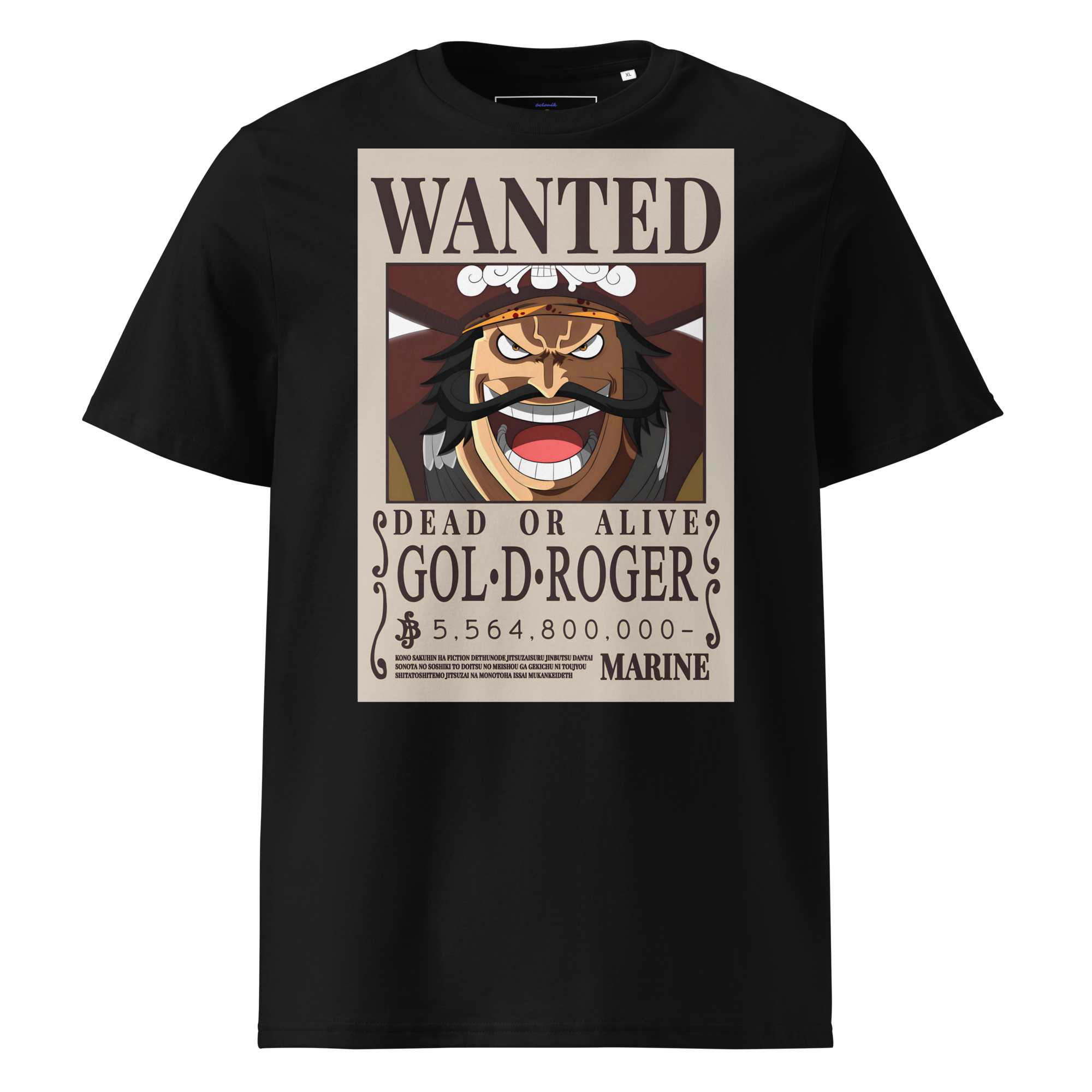 unisex-organic-cotton-t-shirt-black-front-69ab4d846b79f.png T-shirt 6clonik One Piece Gol D Roger Wanted 100% organic coton - Image 1