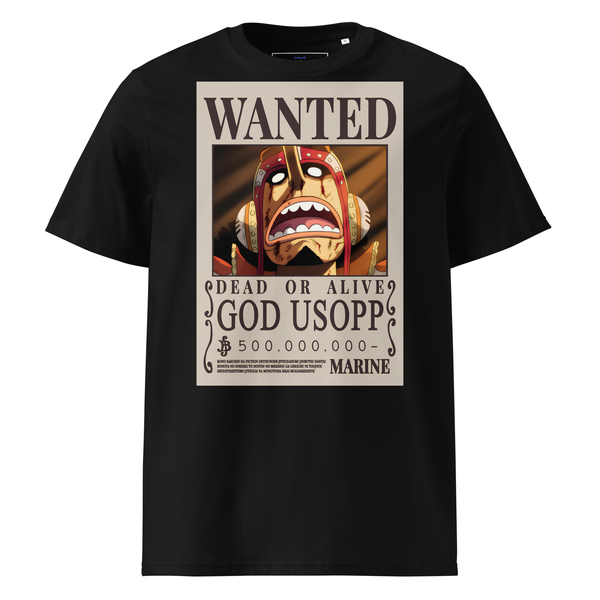 unisex-organic-cotton-t-shirt-black-front-69ab4e29c2ea1.png T-shirt 6clonik One Piece God Usopp Wanted 100% organic coton - Image 1