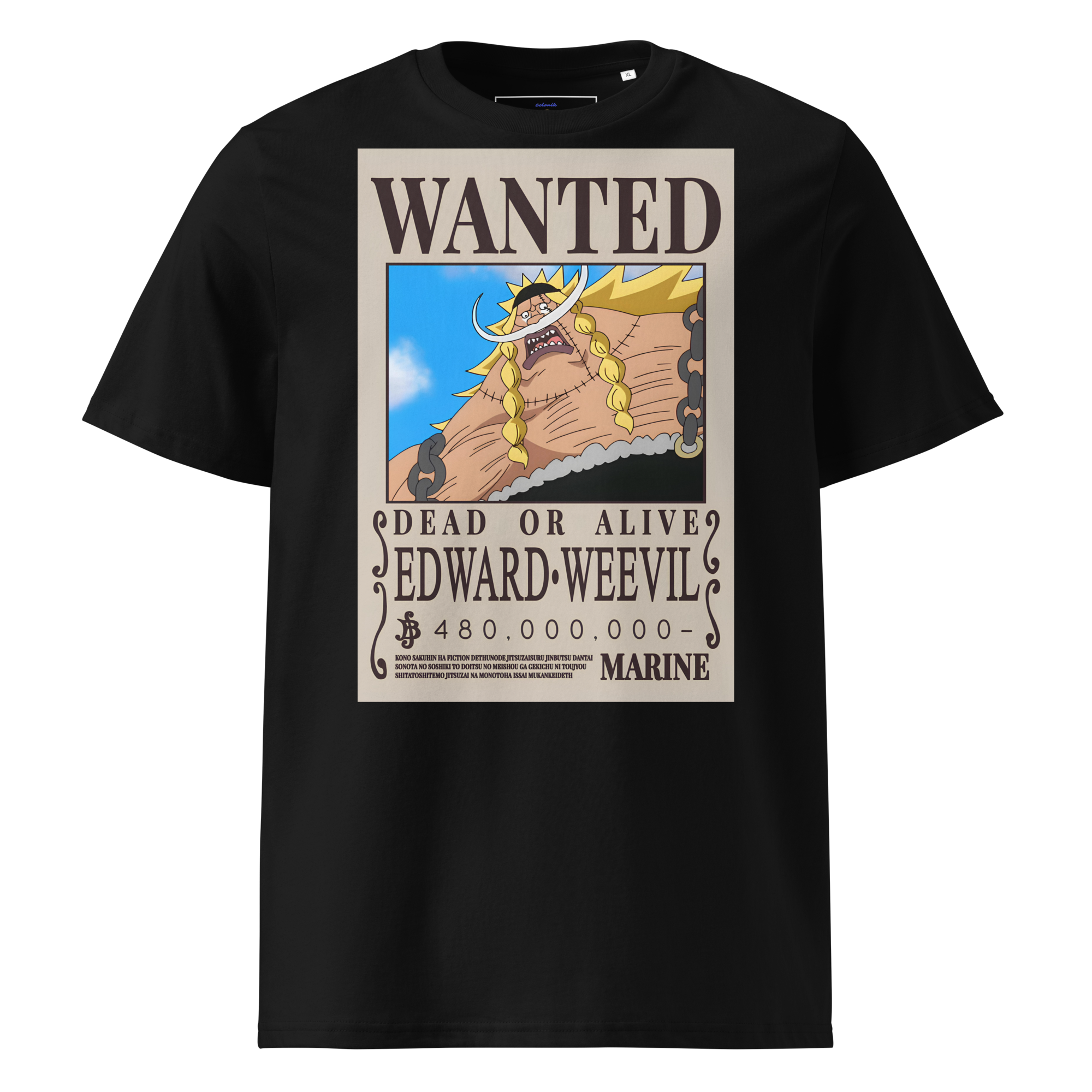 unisex-organic-cotton-t-shirt-black-front-69ab4e9ca0e7b.png T-shirt 6clonik One Piece Edward Weevil Wanted 100% organic coton - Image 1